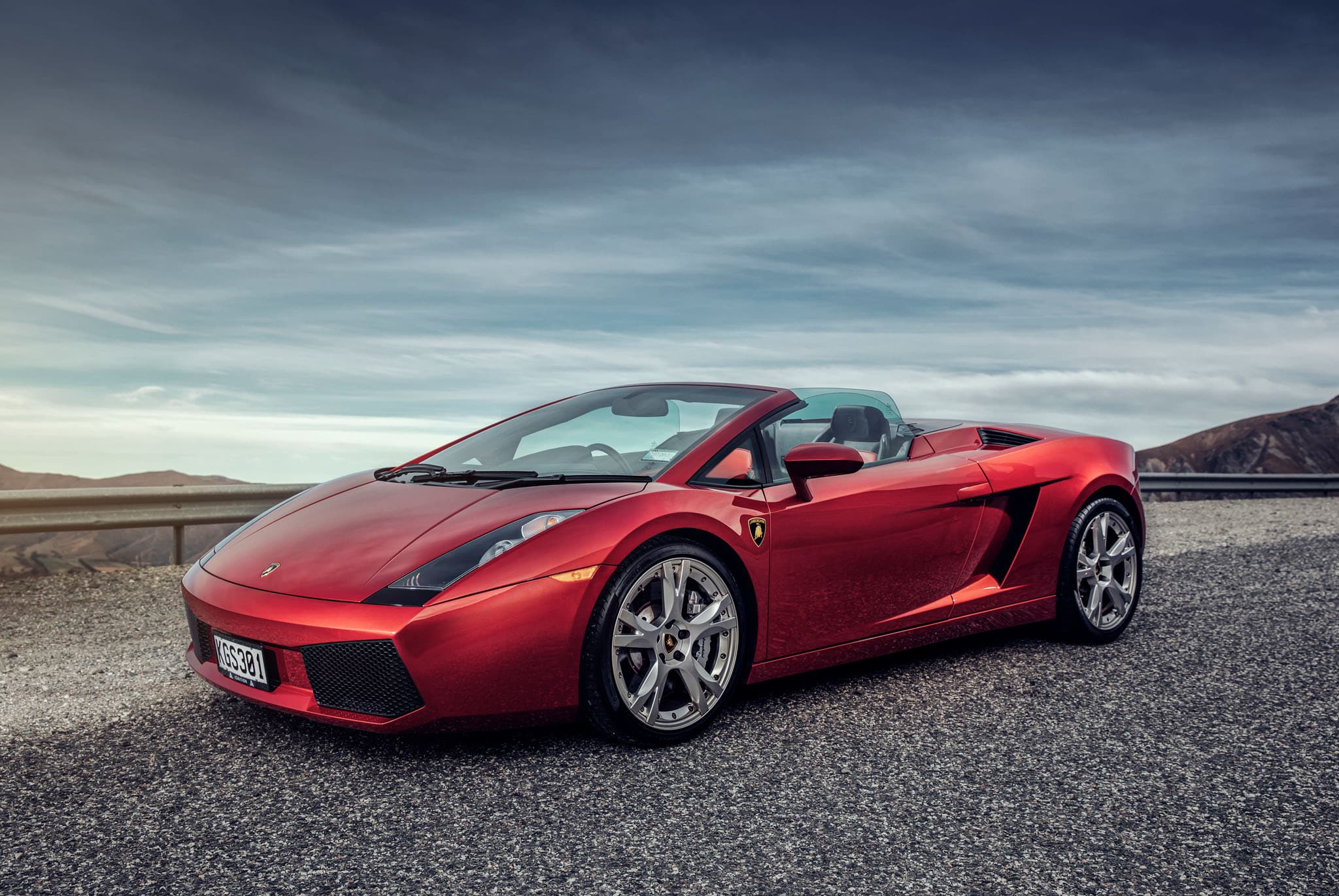 Car Photography in Queenstown, New Zealand, Lamborghini Gallardo on mountain roads in Queenstown New Zealand