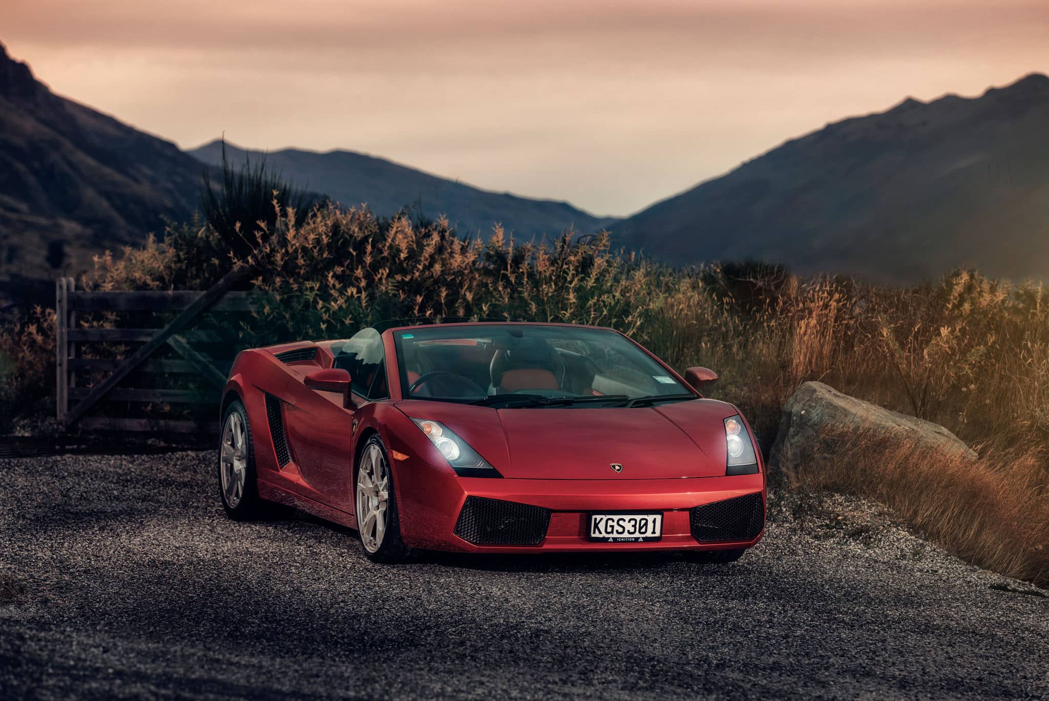 Car Photography in Queenstown, New Zealand of red Lamborghini Gallardo